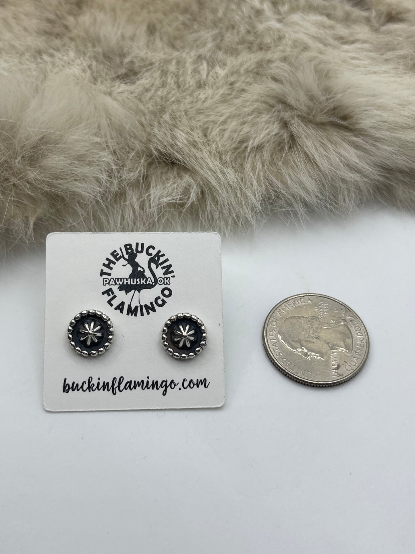 Small Silver Round Star Stud Posts by Louise Joe, Navajo