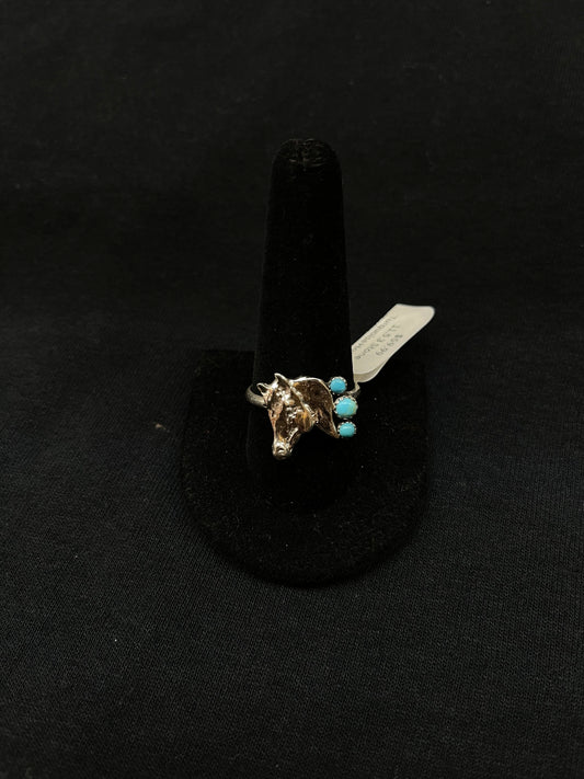 11.5 3 Stone Turquoise Horse Ring by Jerome Lee, Navajo