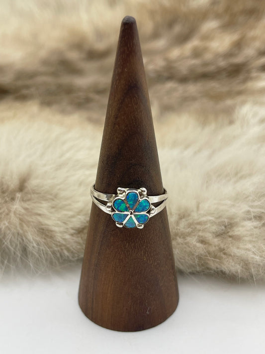 9.5 Blue Opal Ring by Bernadette Hattie, Zuni