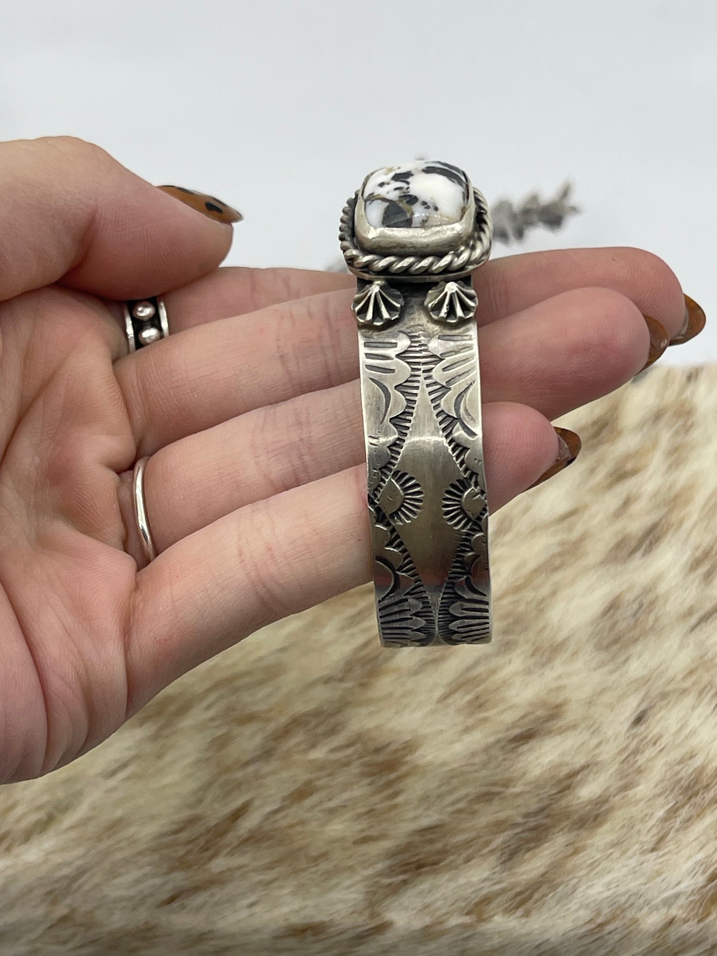 6"-7 1/2" White Buffalo Cuff by Boyd Ashley, Navajo