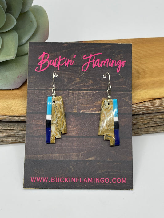 2" Boulder Ribbon Turquoise, Lapis, and Black Onyx Dangle Earrings