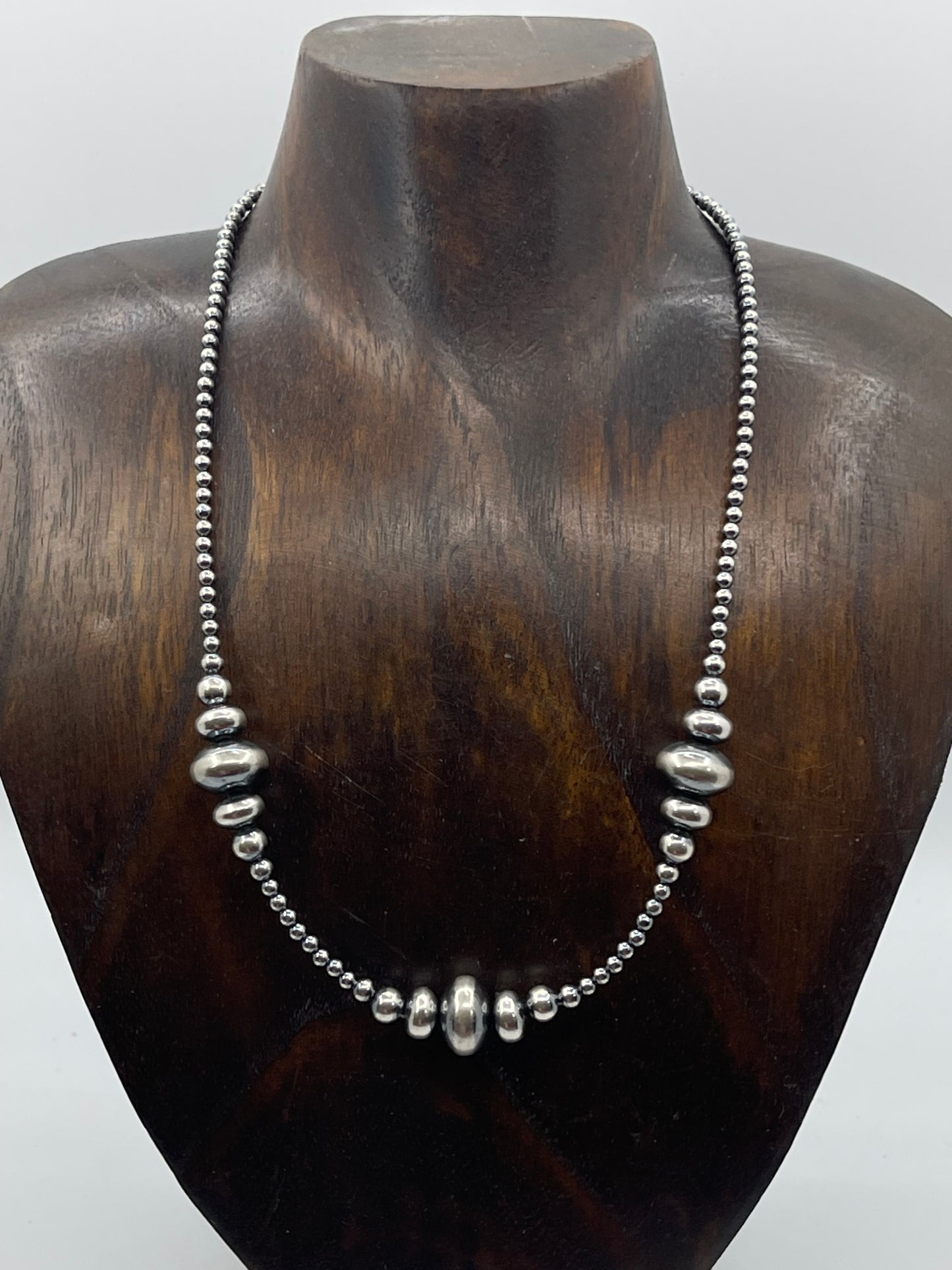 18" 3mm-14mm Varied Rondelle Navajo Pearl Necklace