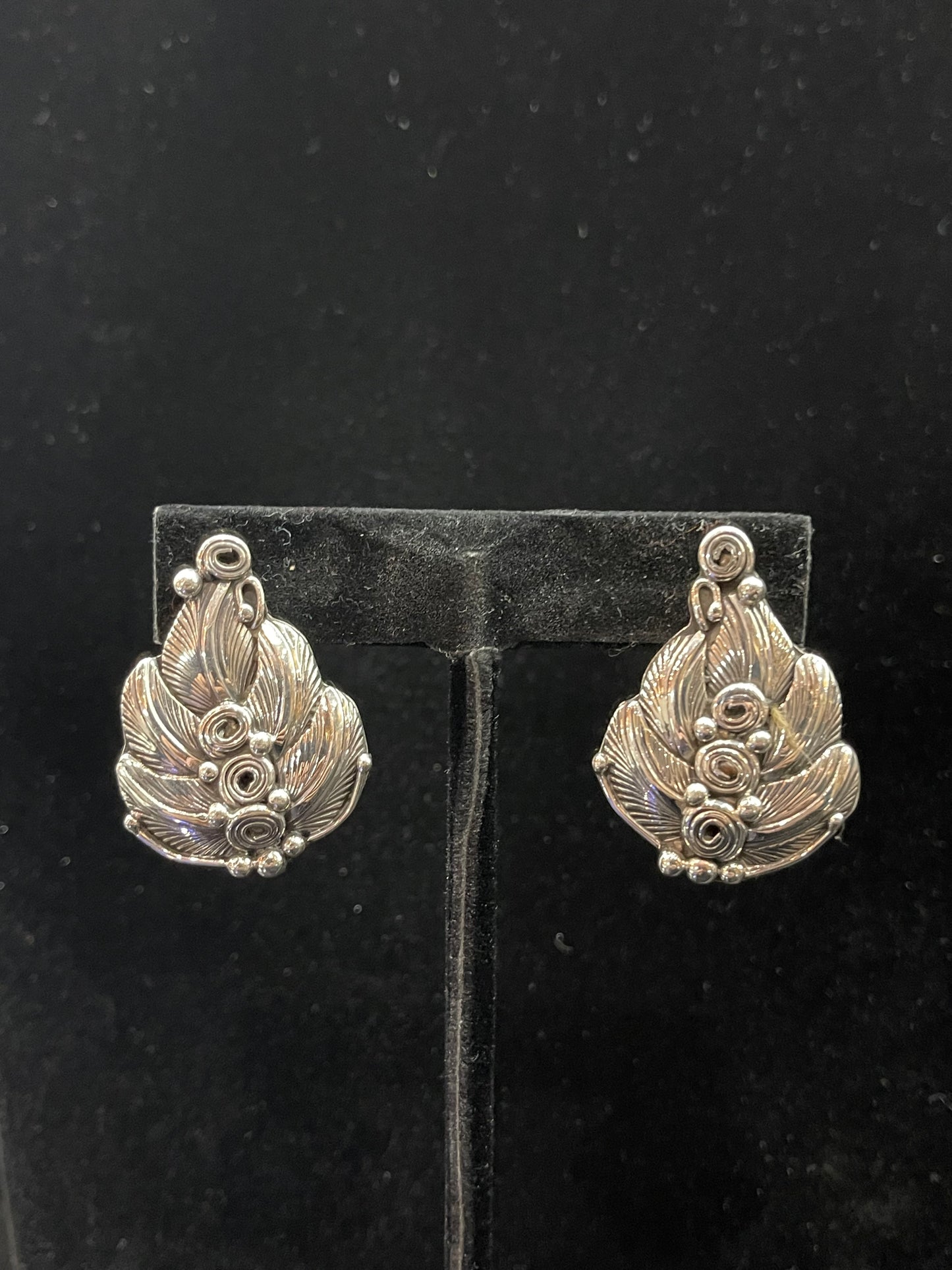 Sterling Silver Leaf Post Earrings by Darrell Morgan, Navajo