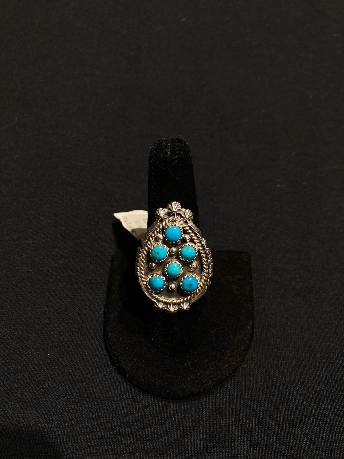 9.0 6 Stone Turquoise Teardrop Ring by Kenny Lonjose, Navajo