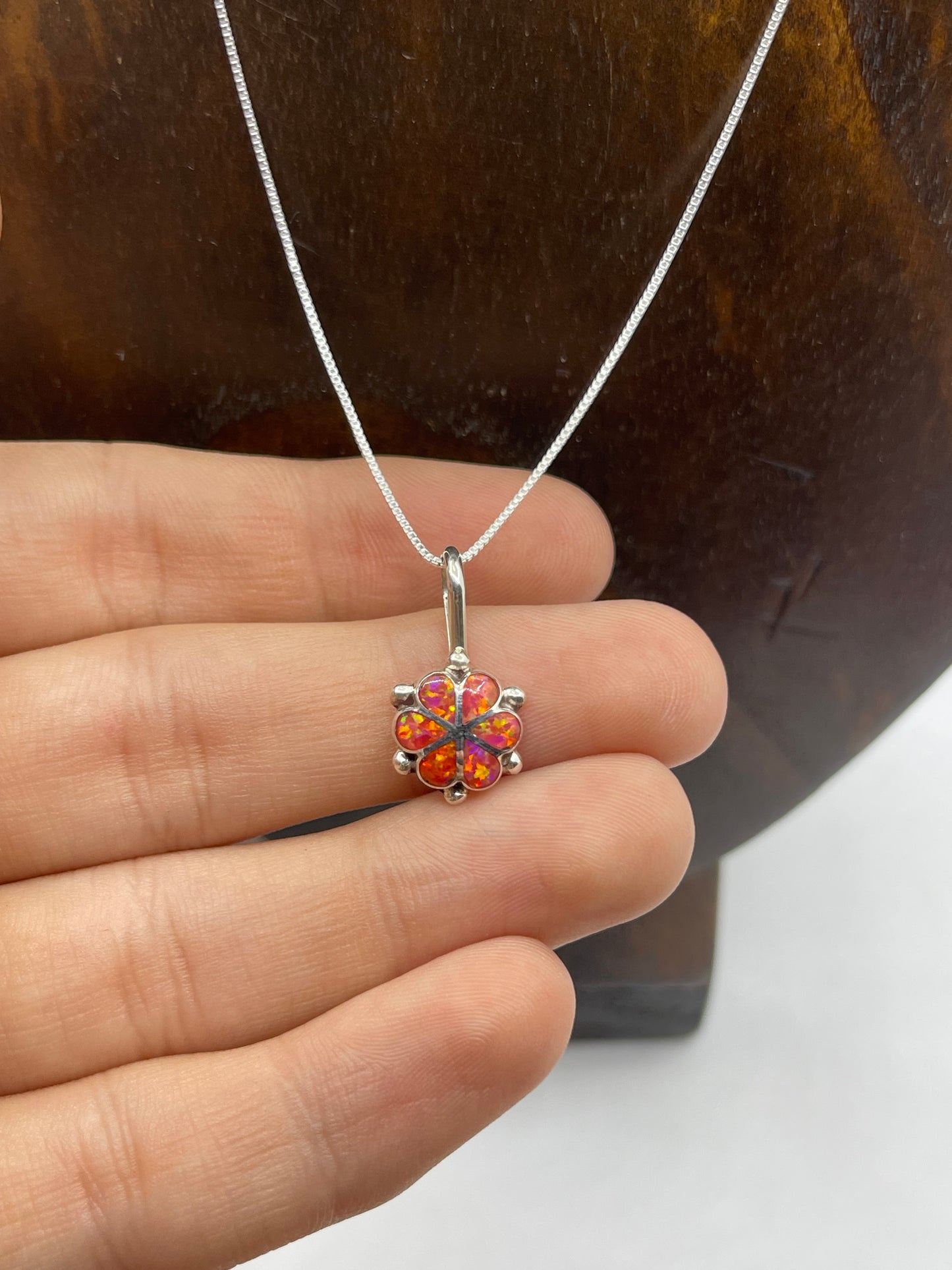18" Chain with Orange Opal by Bernadette Lateyice, Zuni