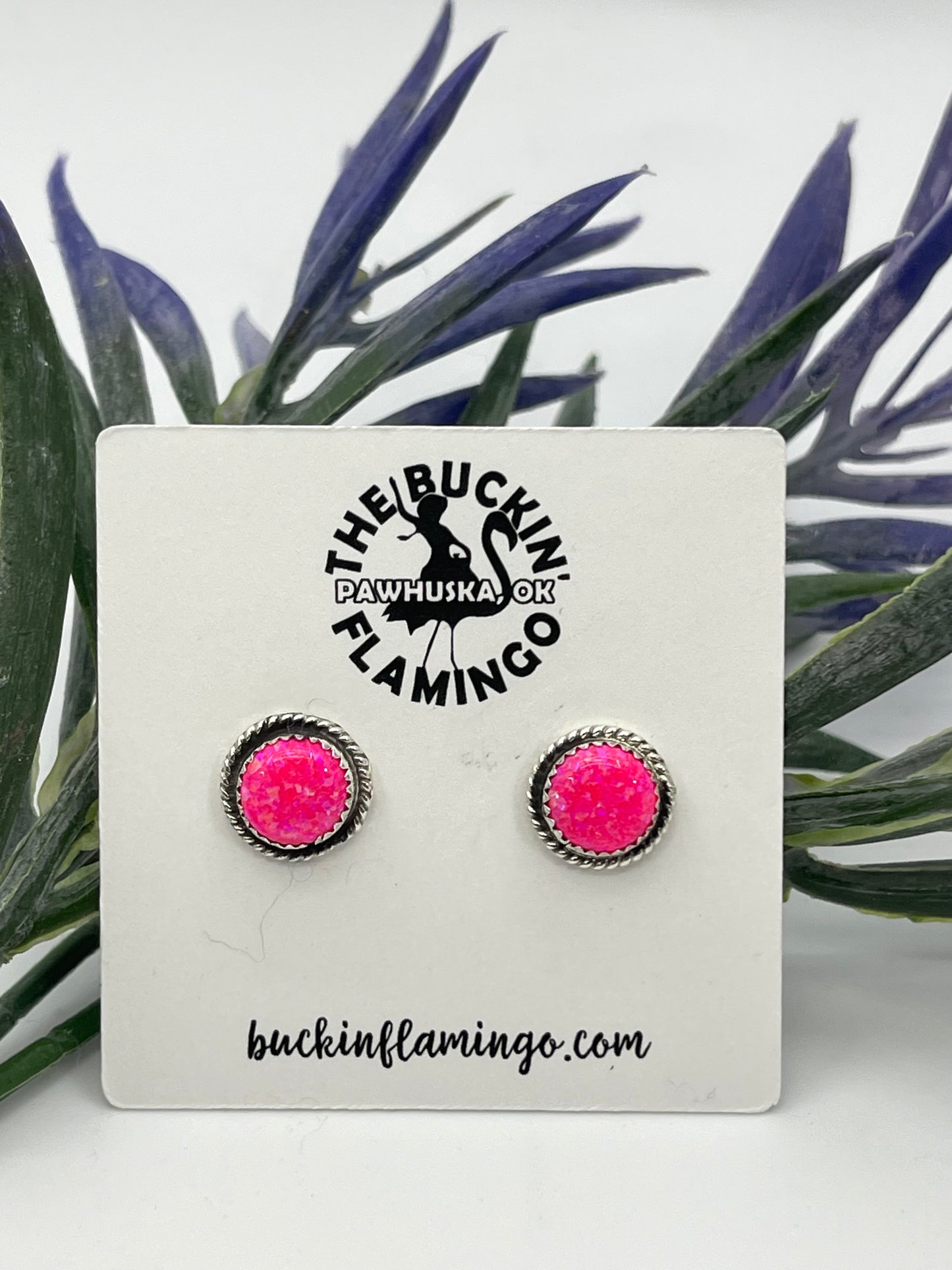 10.5 mm Hot Pink Opal Post Earrings