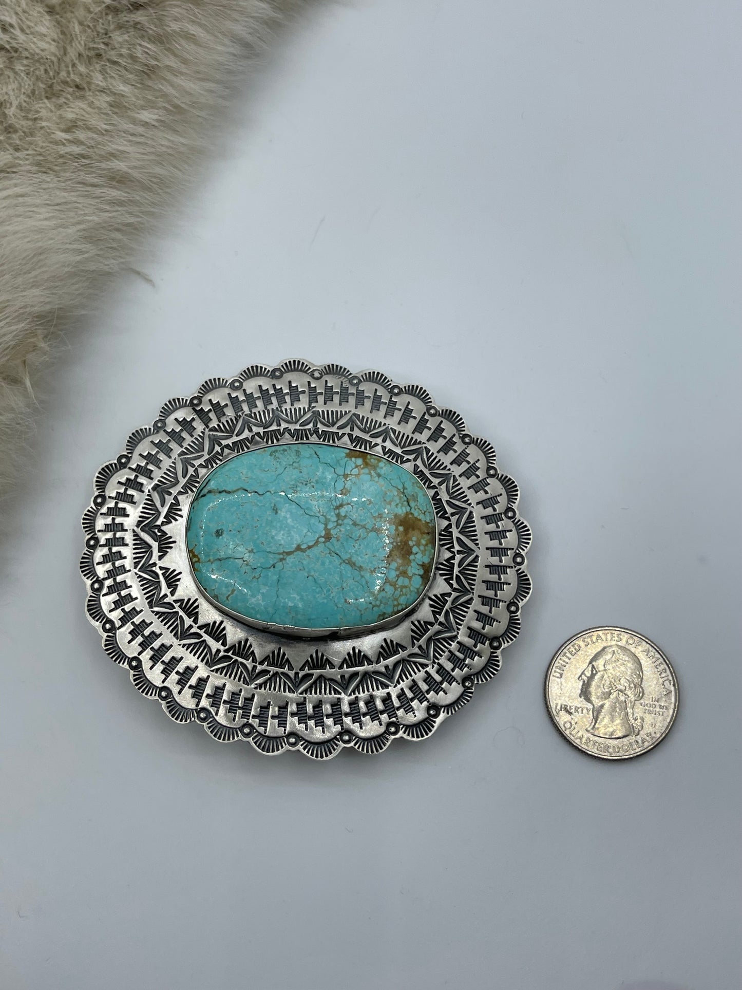 #8 Turquoise Belt Buckle 3.25” x3” by Rick Enriquez, Navajo