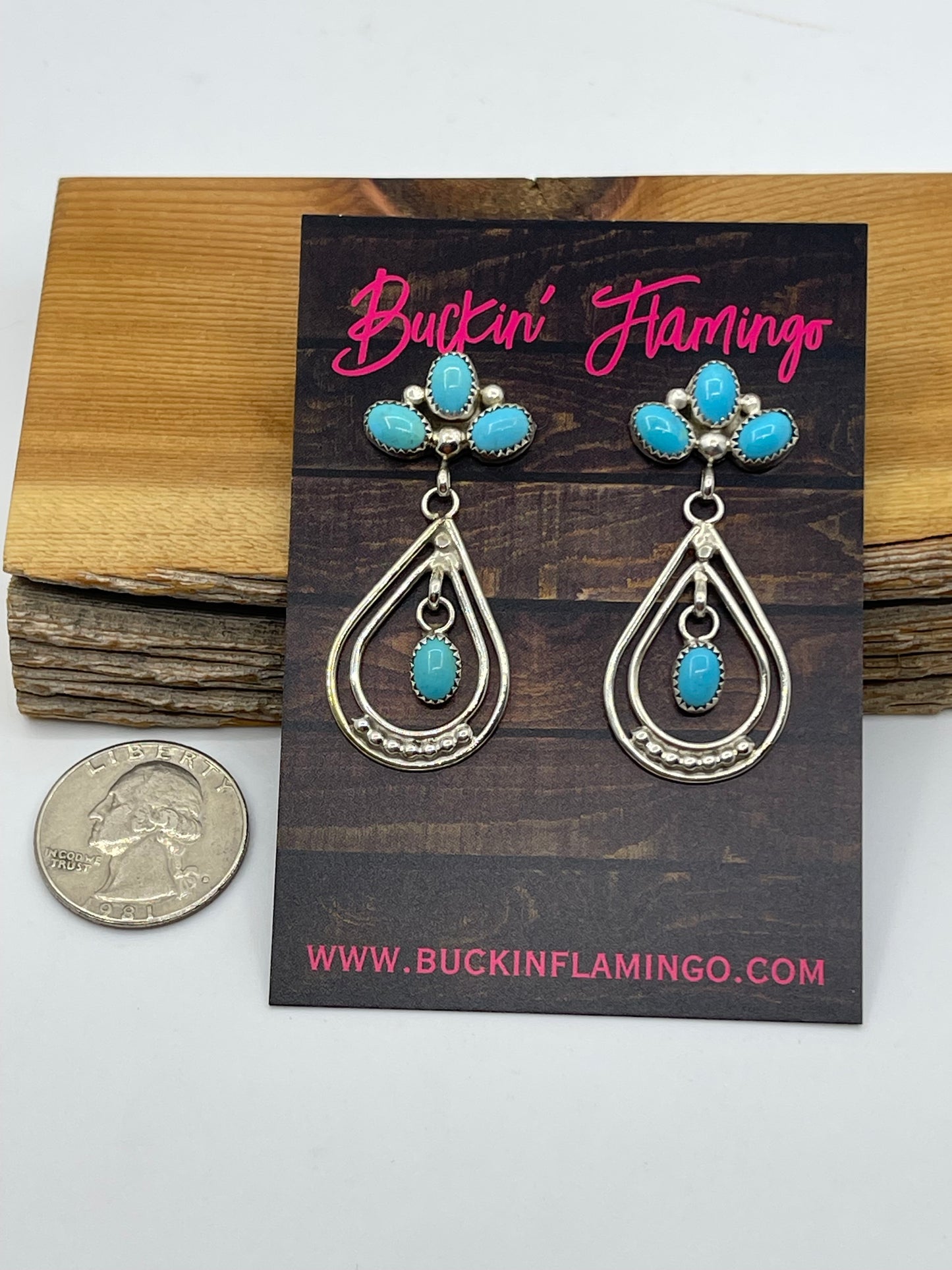 Turquoise Cluster Teardrop Post Dangle Earrings by Anna Spencer, Navajo