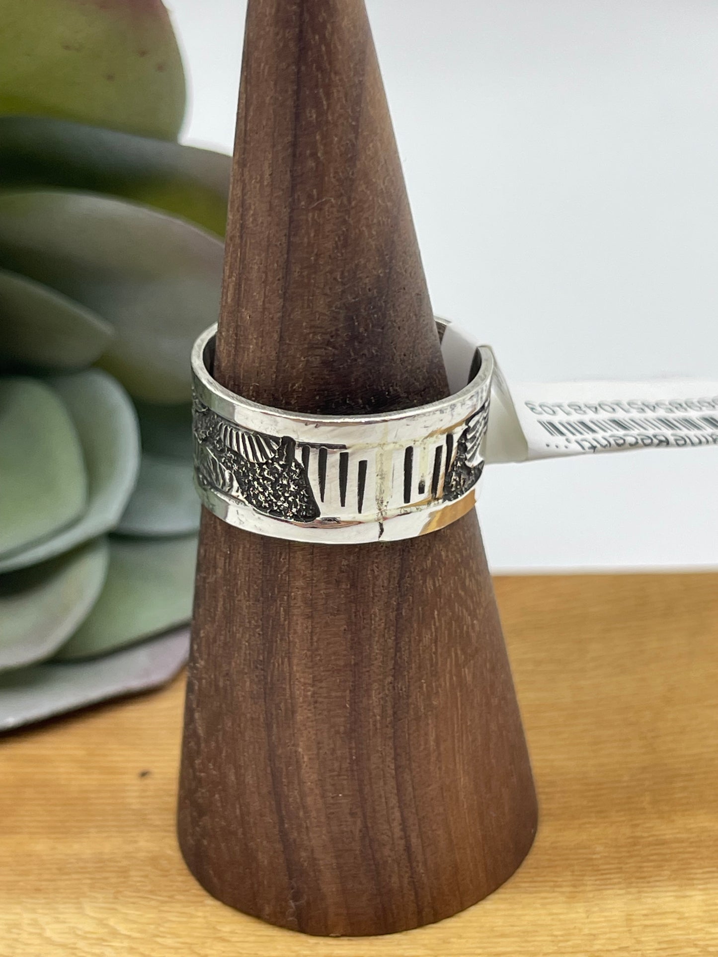 9.0 Silver Overlay Storyteller Ring by Elaine Becenti, Navajo