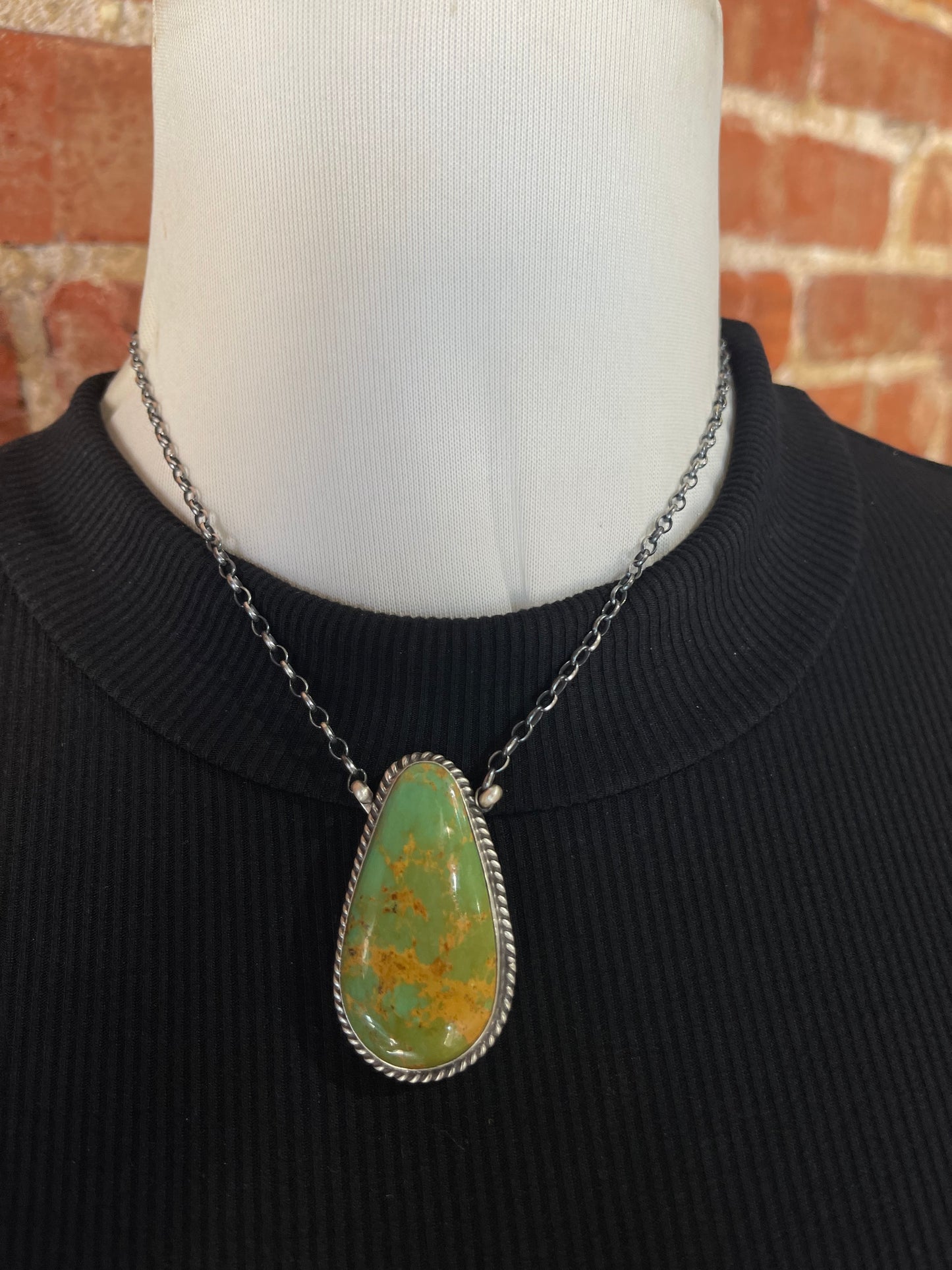 18" Royston Turquoise Teardrop Necklace by Johnny Dixon, Navajo
