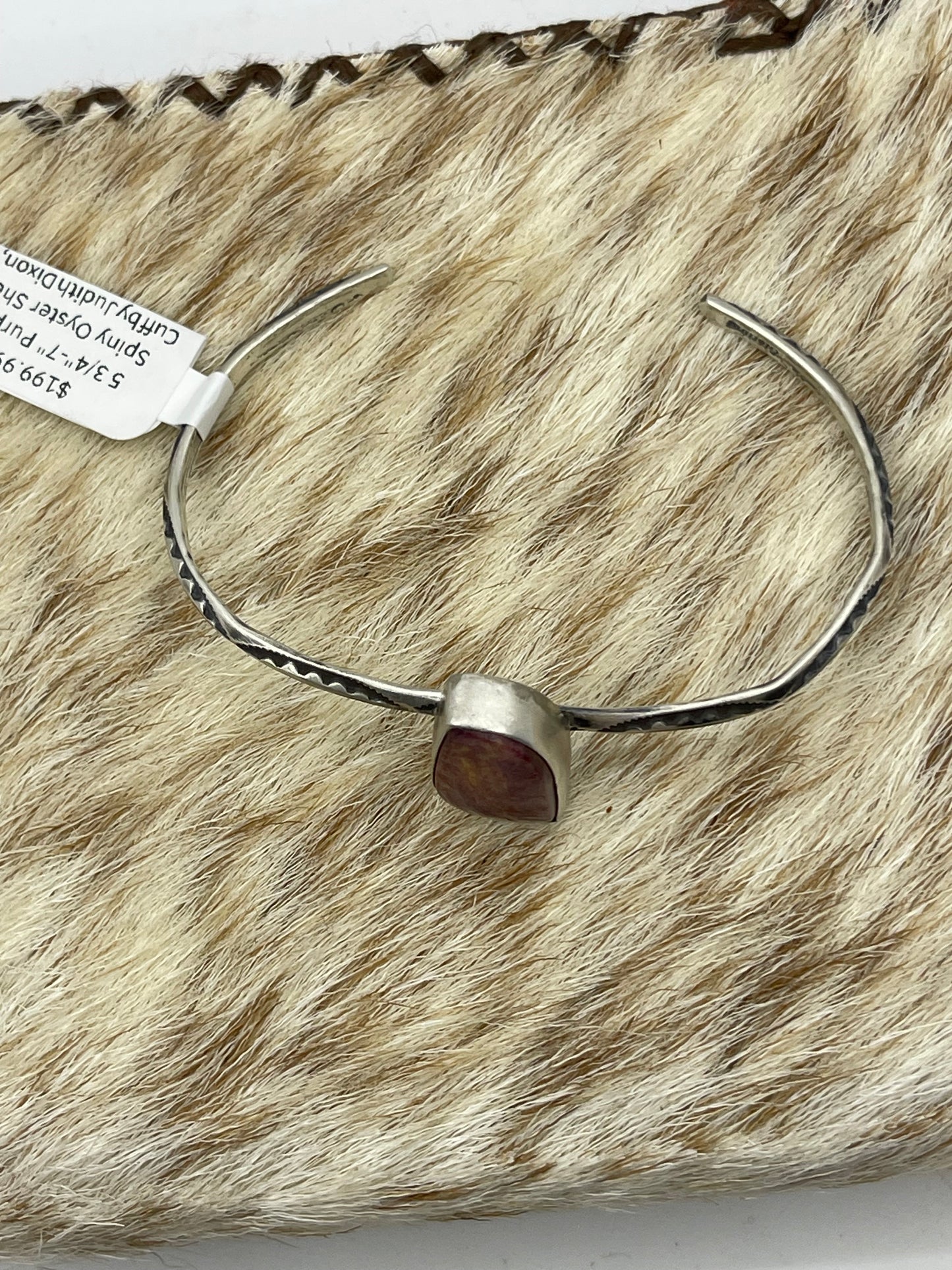 5 3/4"-7" Purple Spiny Oyster Shell Cuff by Judith Dixon, Navajo