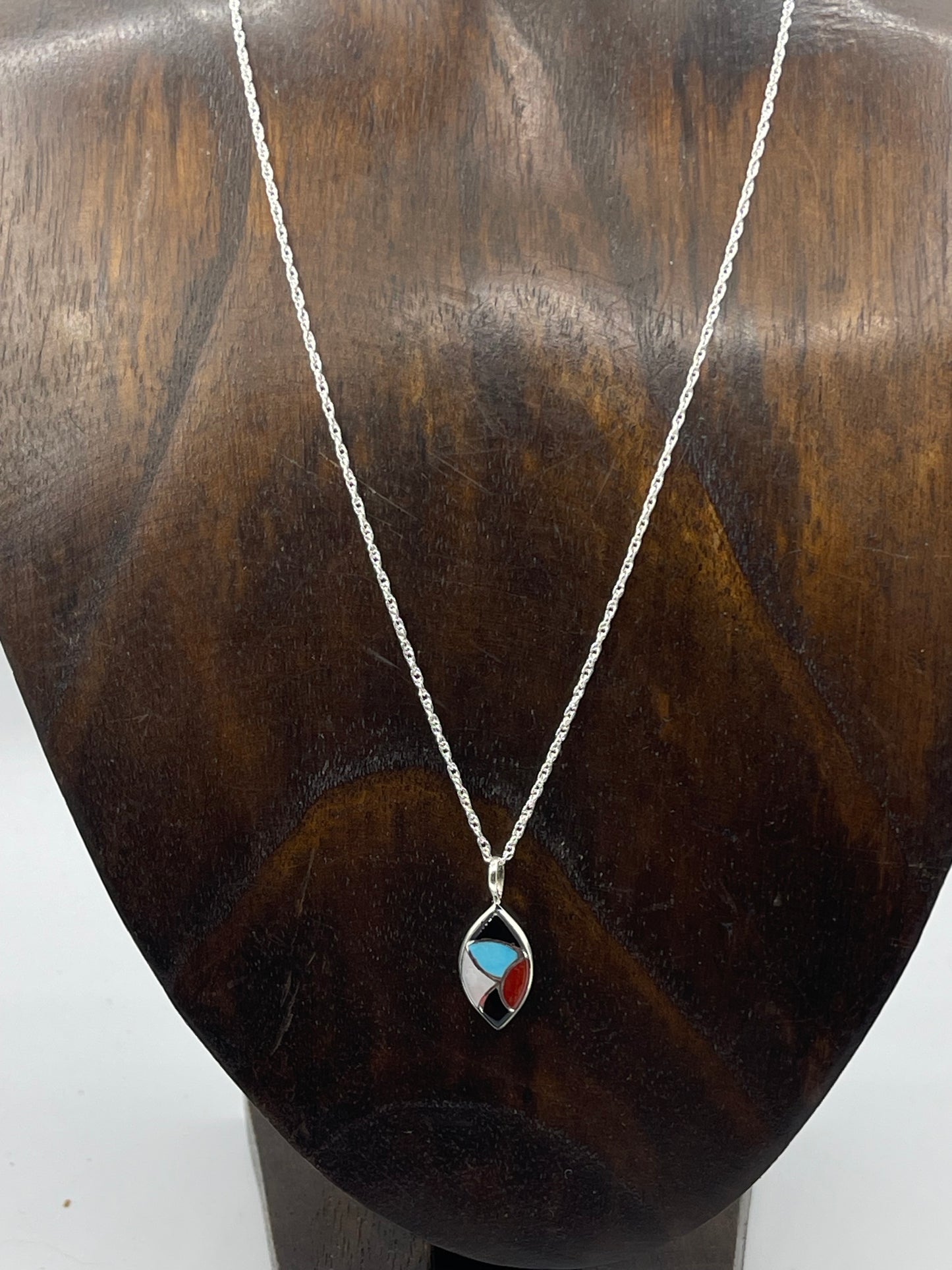 18" Multi Stone Fish Scale Inlay Necklace by Delorna Lahi, Zuni