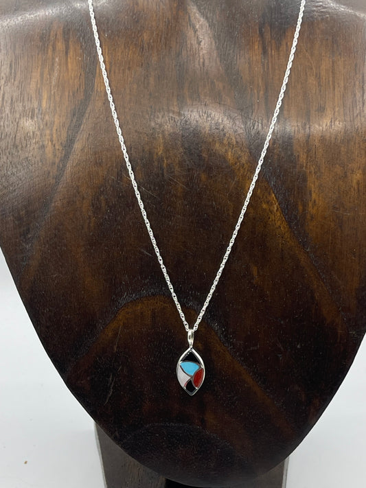 18" Multi Stone Fish Scale Inlay Necklace by Delorna Lahi, Zuni