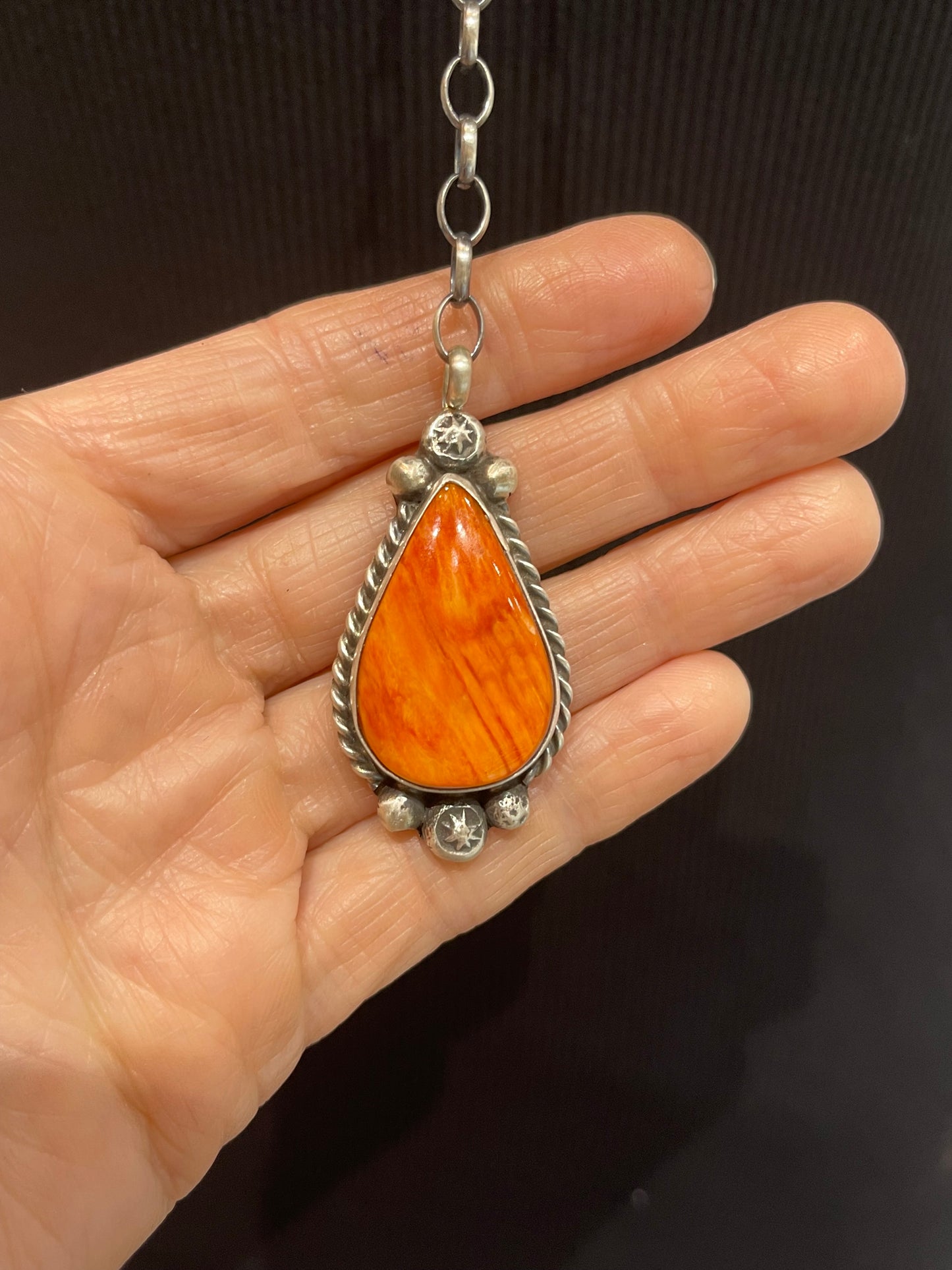20" + 9" Drop Orange Spiny Oyster Necklace by Augustine Largo, Navajo