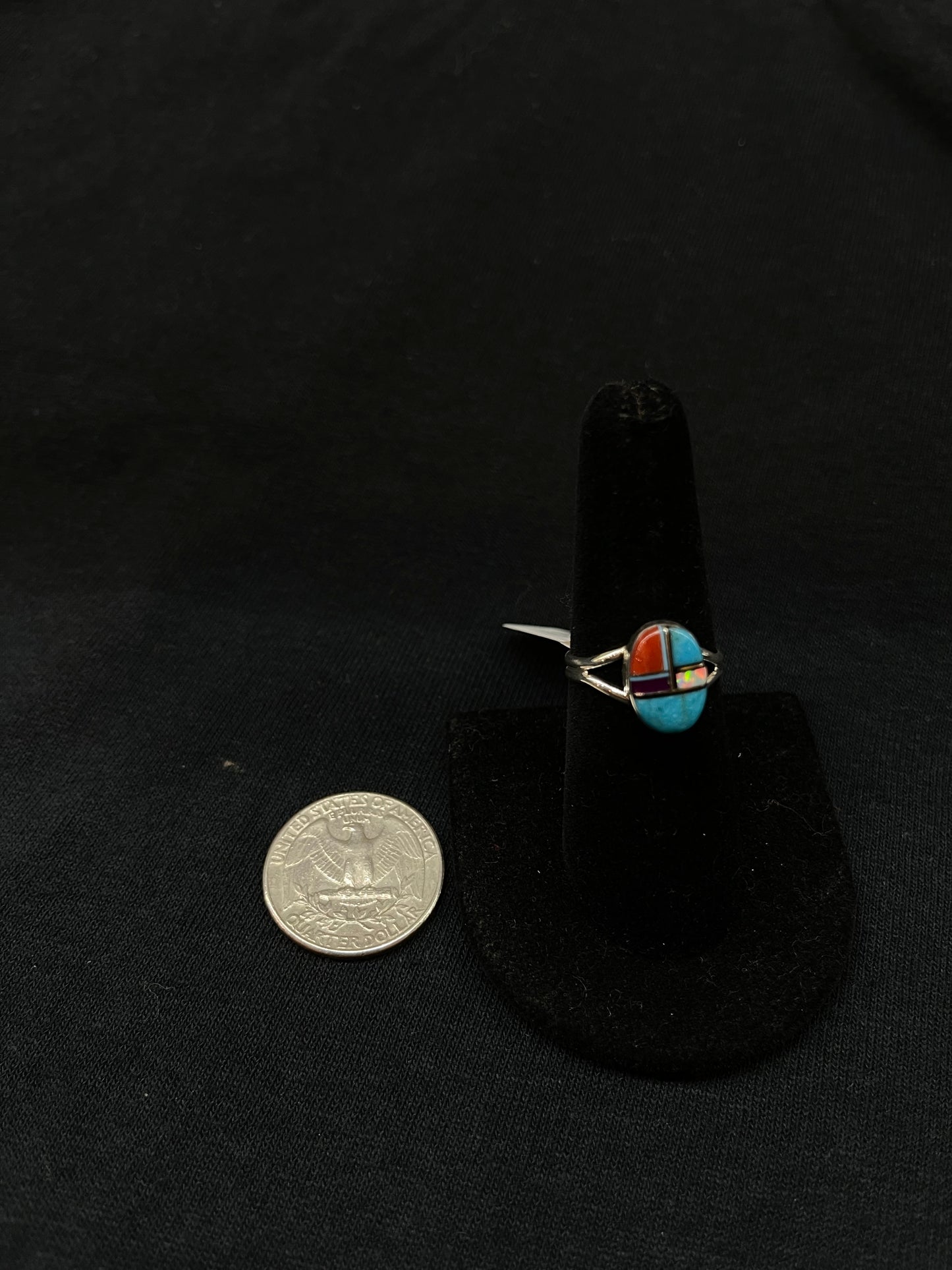 7.5 Inlay Multi stone Oval Ring by Bob and Mary Lincoln, Navajo