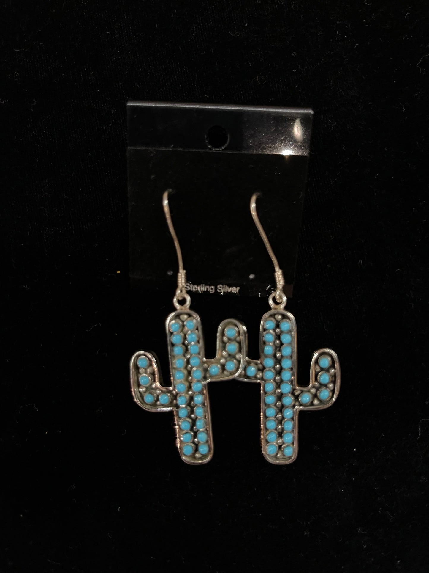 Sleeping Beauty Turquoise Cactus Dangle Earrings