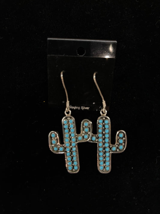 Sleeping Beauty Turquoise Cactus Dangle Earrings