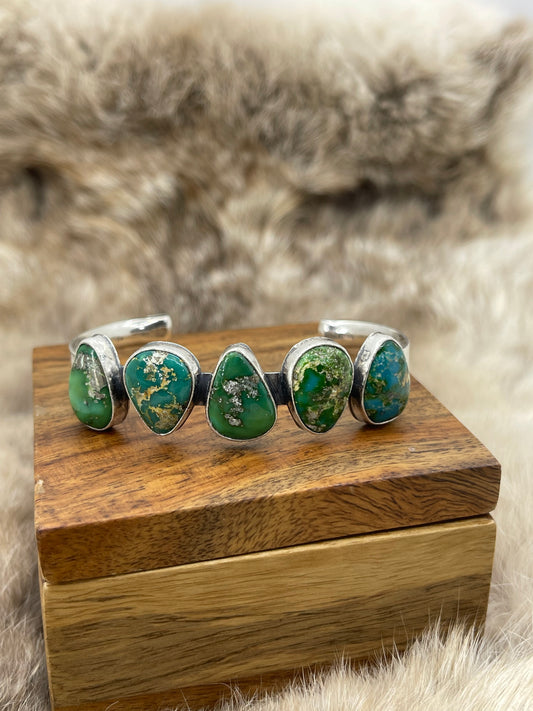 6"-7" 5 Stone Sonoran Gold Turquoise Cuff by Verley Betone, Navajo