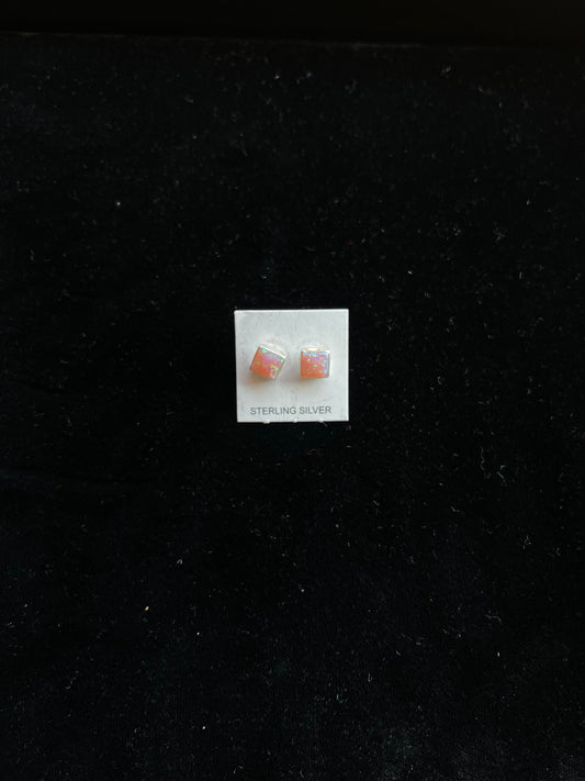 Pink Opal Square Post Earrings