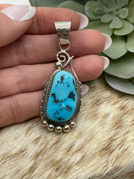 Sleeping Beauty Turquoise Pendant with a 6.7mm Bale by Charlie Bowie, Navajo