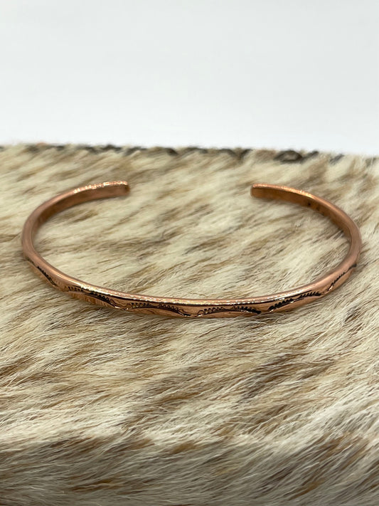 6.5"-8" Stamped Thin Copper Stacker Cuff by Elaine Tahe, Navajo (Stamping Varies)