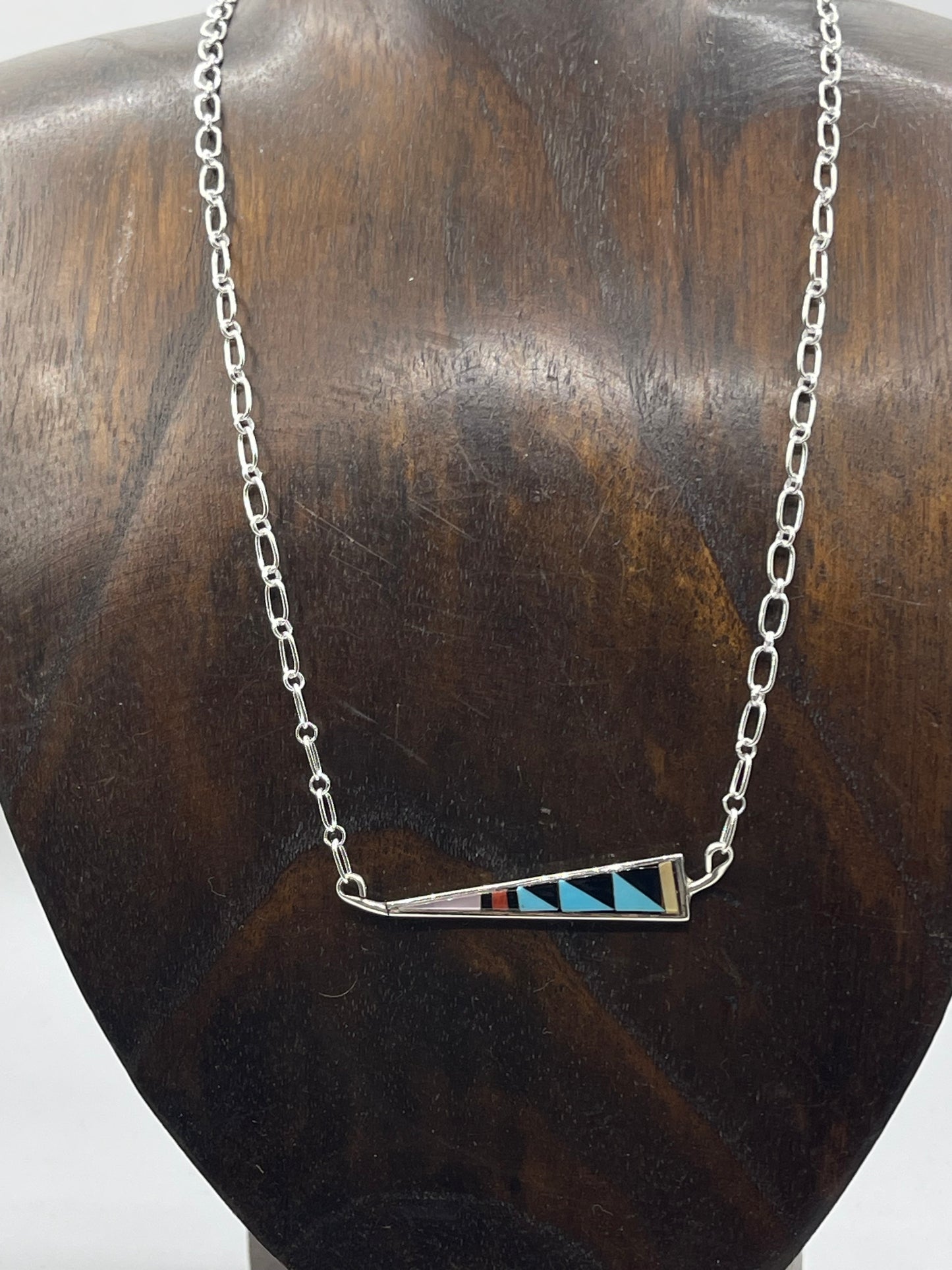 18" Inlay Triangle Necklace by Tammy Qualo, Zuni