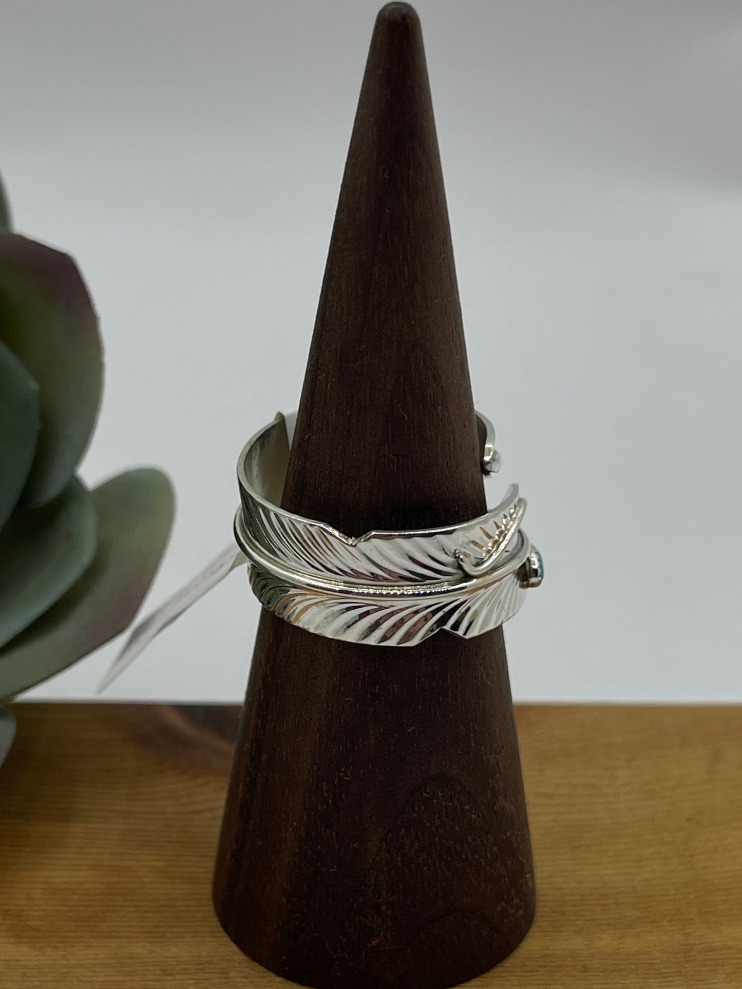 Adjustable Turquoise Feather Ring by Chester Charley, Navajo