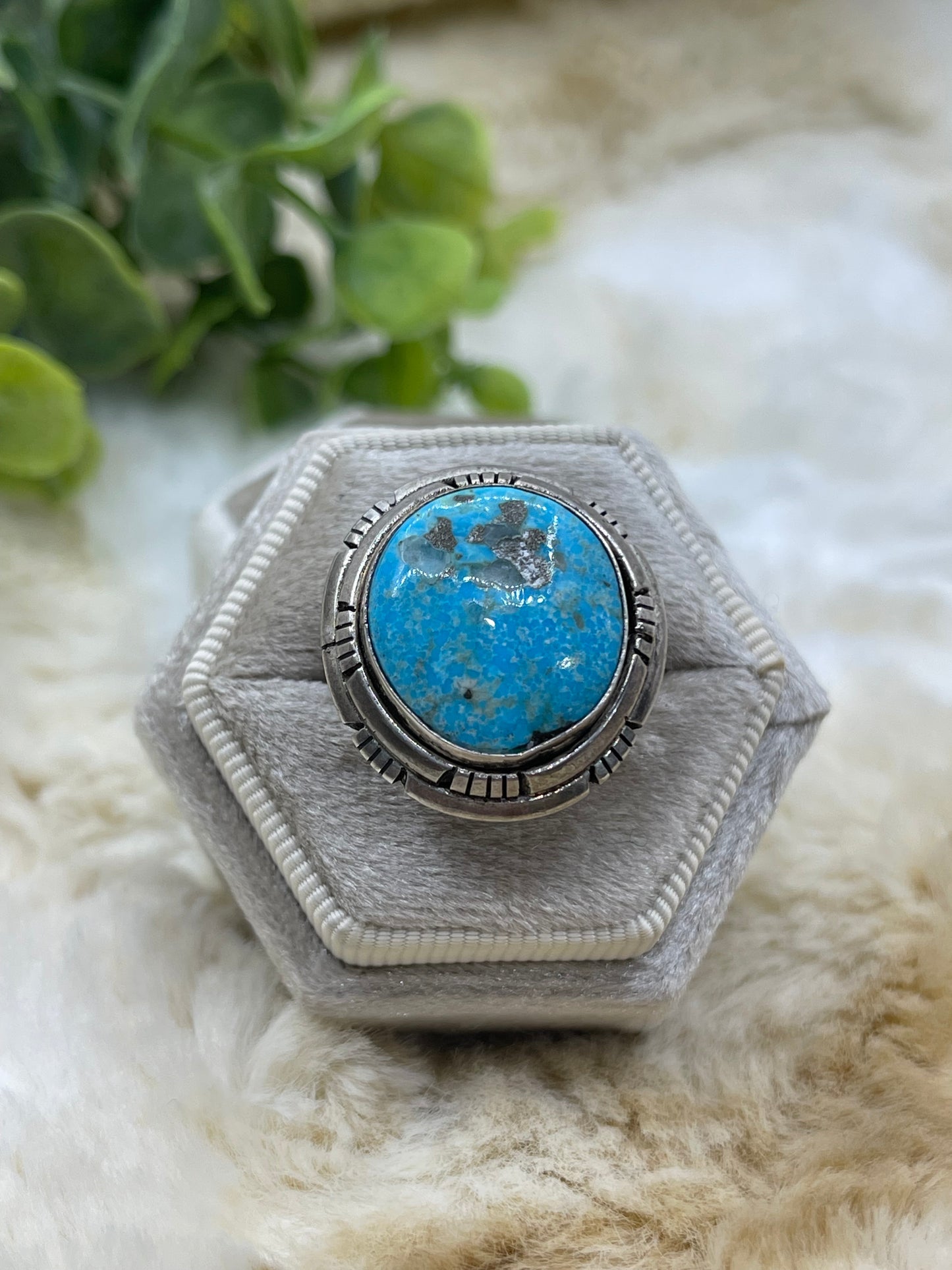 6.0 Kingman Turquoise Ring by Peggy Skeets, Navajo
