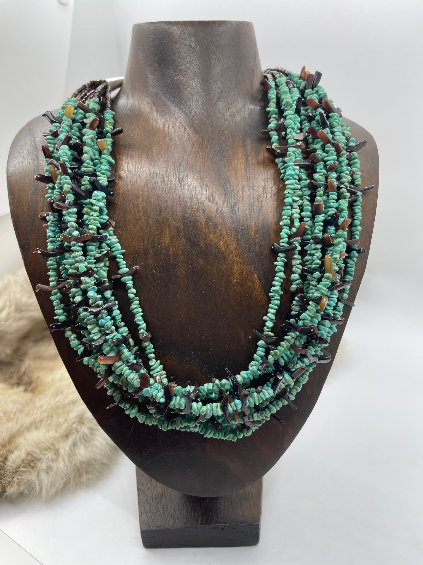 21" 10 STRAND TURQUOISE FETISH BIRD NECKLACE BY JOLENE BIRD, SANTO DOMINGO