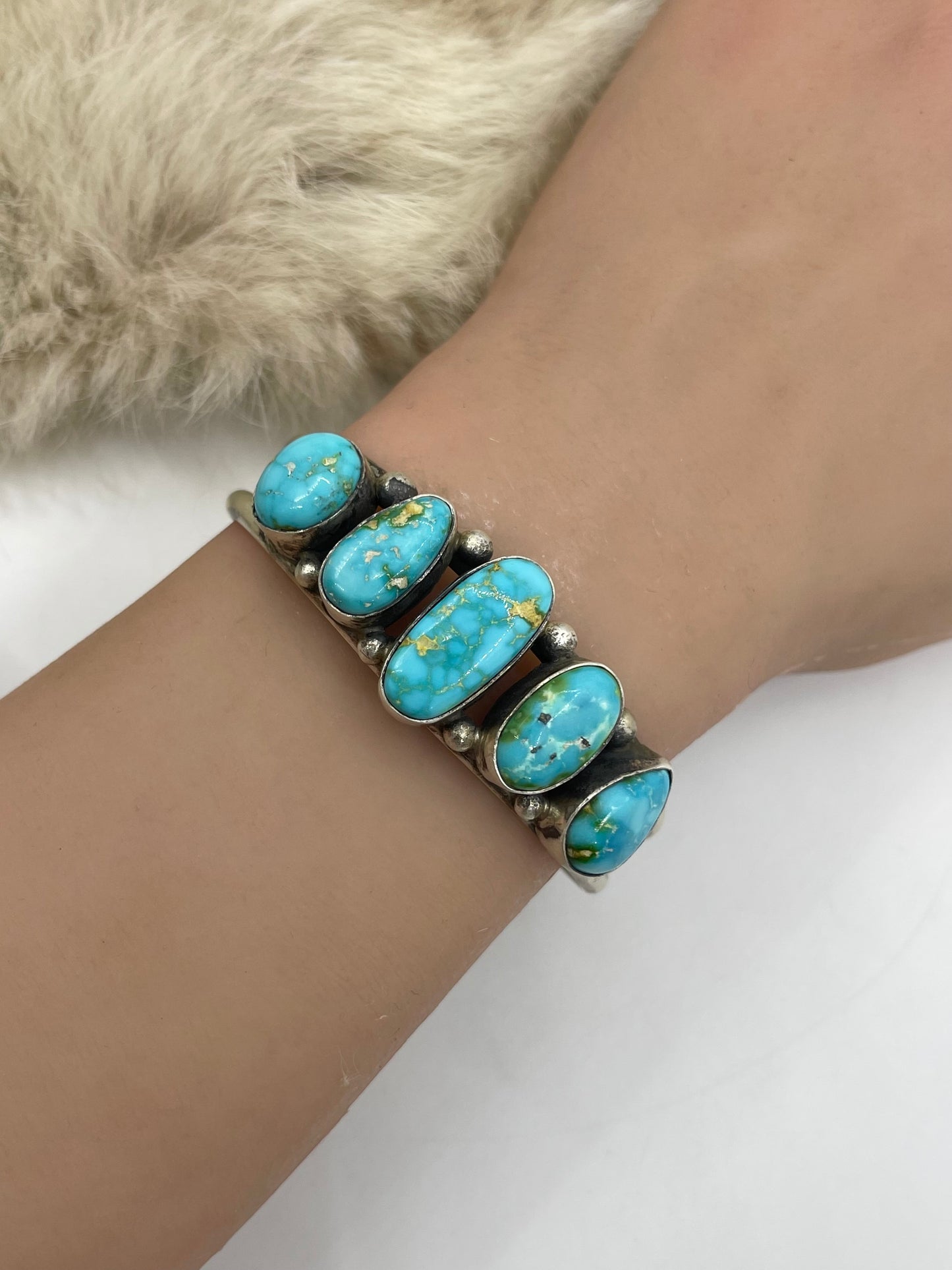 5.5”-7.25” 5 Stone Sonoran Gold Turquoise Cuff by Augustine Largo, Navajo