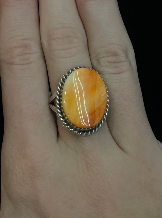7.0 Orange Spiny Oyster Shell Oval Ring, Navajo