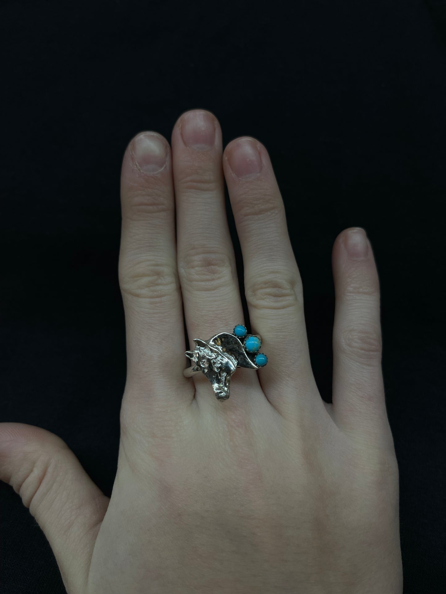 11.5 3 Stone Turquoise Horse Ring by Jerome Lee, Navajo