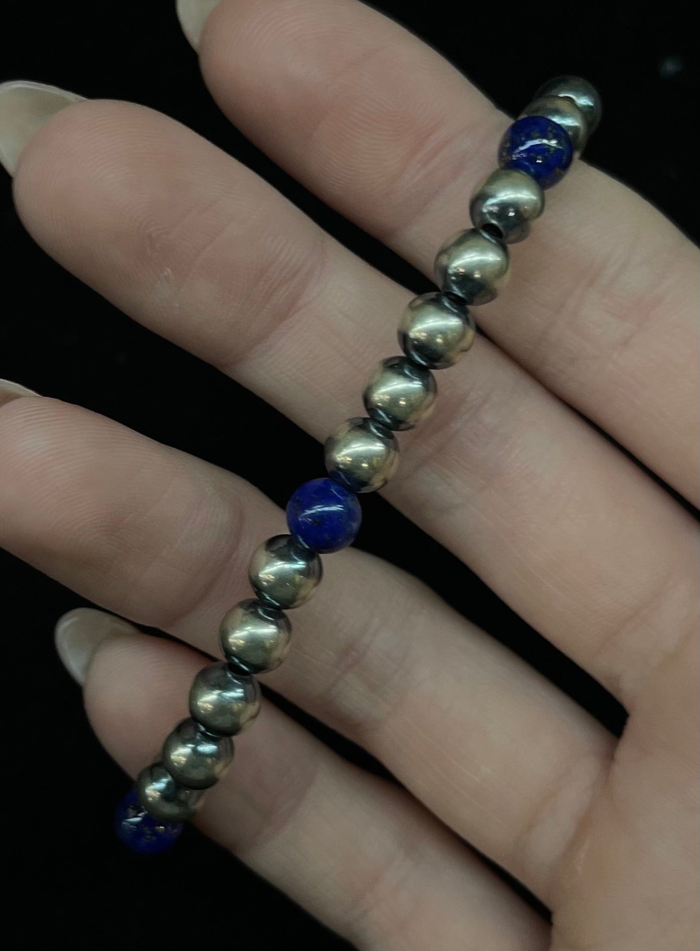 6 1/4" 6mm Navajo Pearls and Lapis Bracelet