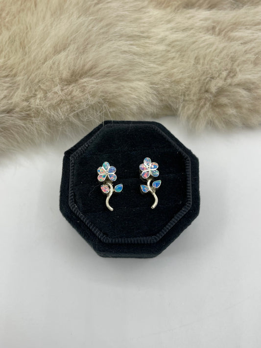 Blue Opal Flower Earrings by Donna Lasiloo, Zuni