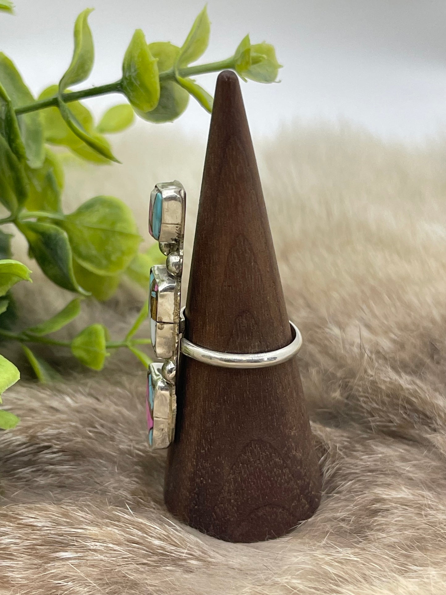 Adjustable 3 Stone Cotton Candy Ring by Jude Candeleria, Zuni