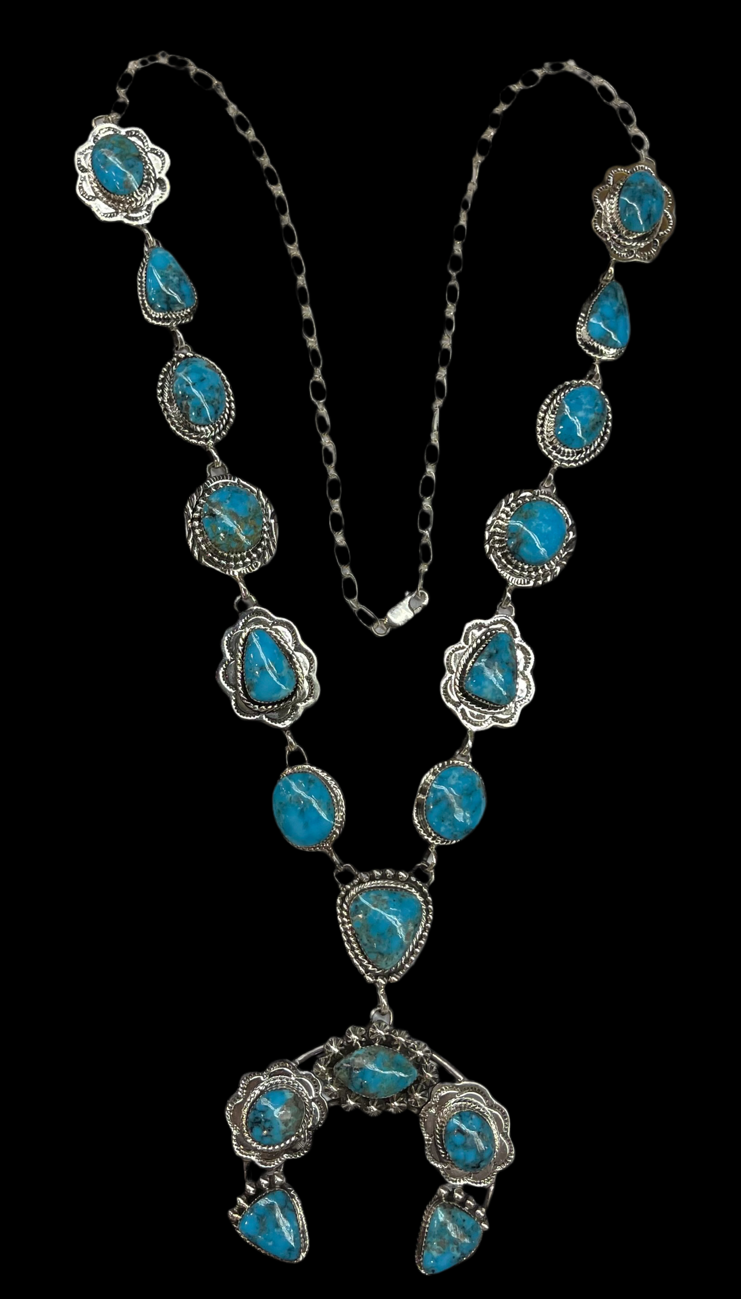 Turquoise Squash Lariat by Running Bear, Navajo