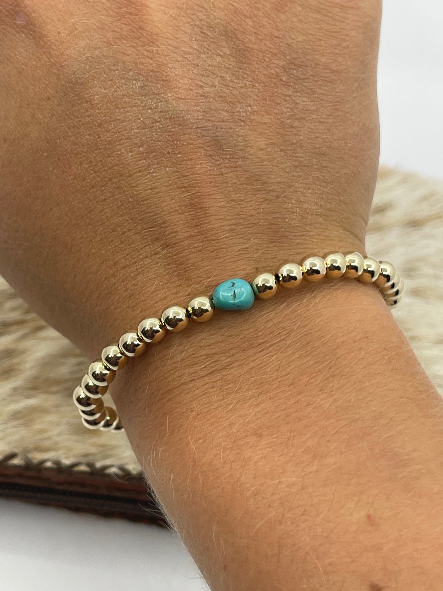 6 1/4" Stretchy 14k Gold Filled Bracelet with a Turquoise Stone