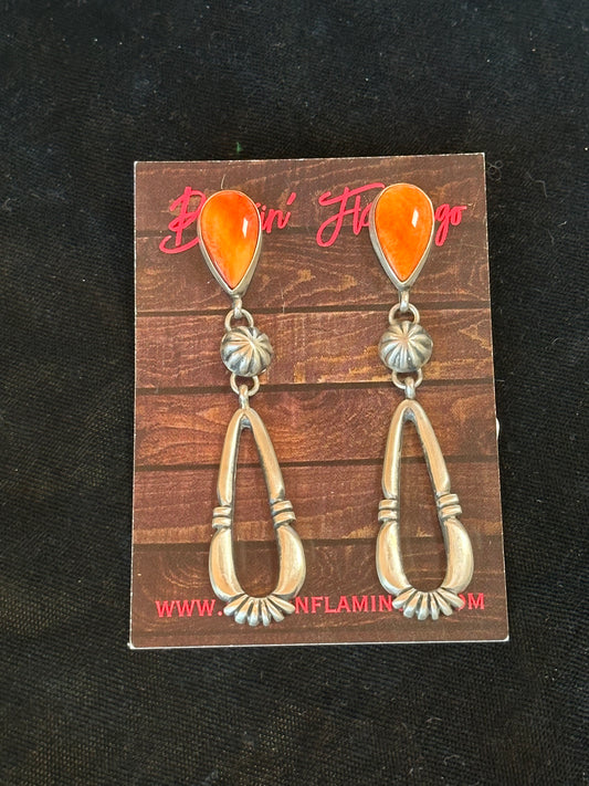 3" Spiny Oyster Post Dangle Earrings by Patrick Yazzie, Navajo