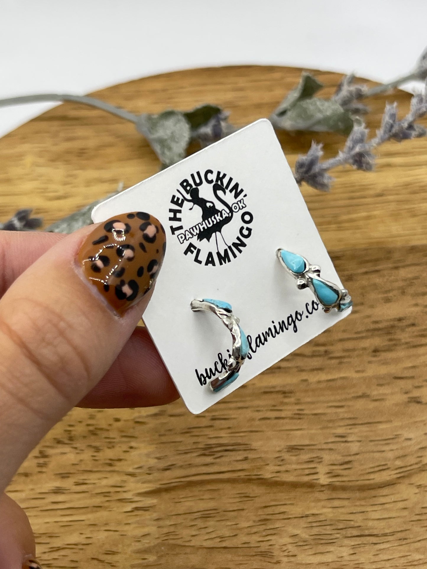Turquoise Teardrop Mini Half Hoop Post Earrings by Bryce Vacit, Navajo