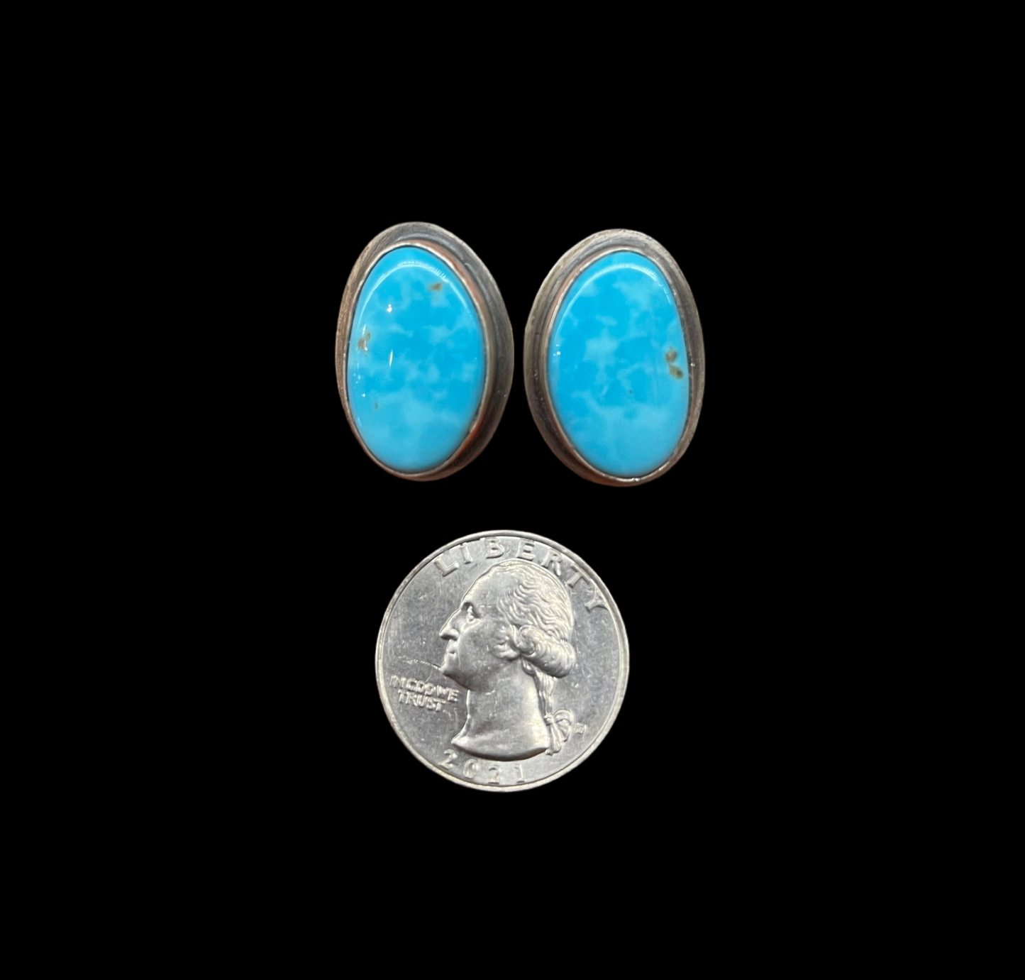 Oval Shaped Kingman Turquoise Earrings by Zia