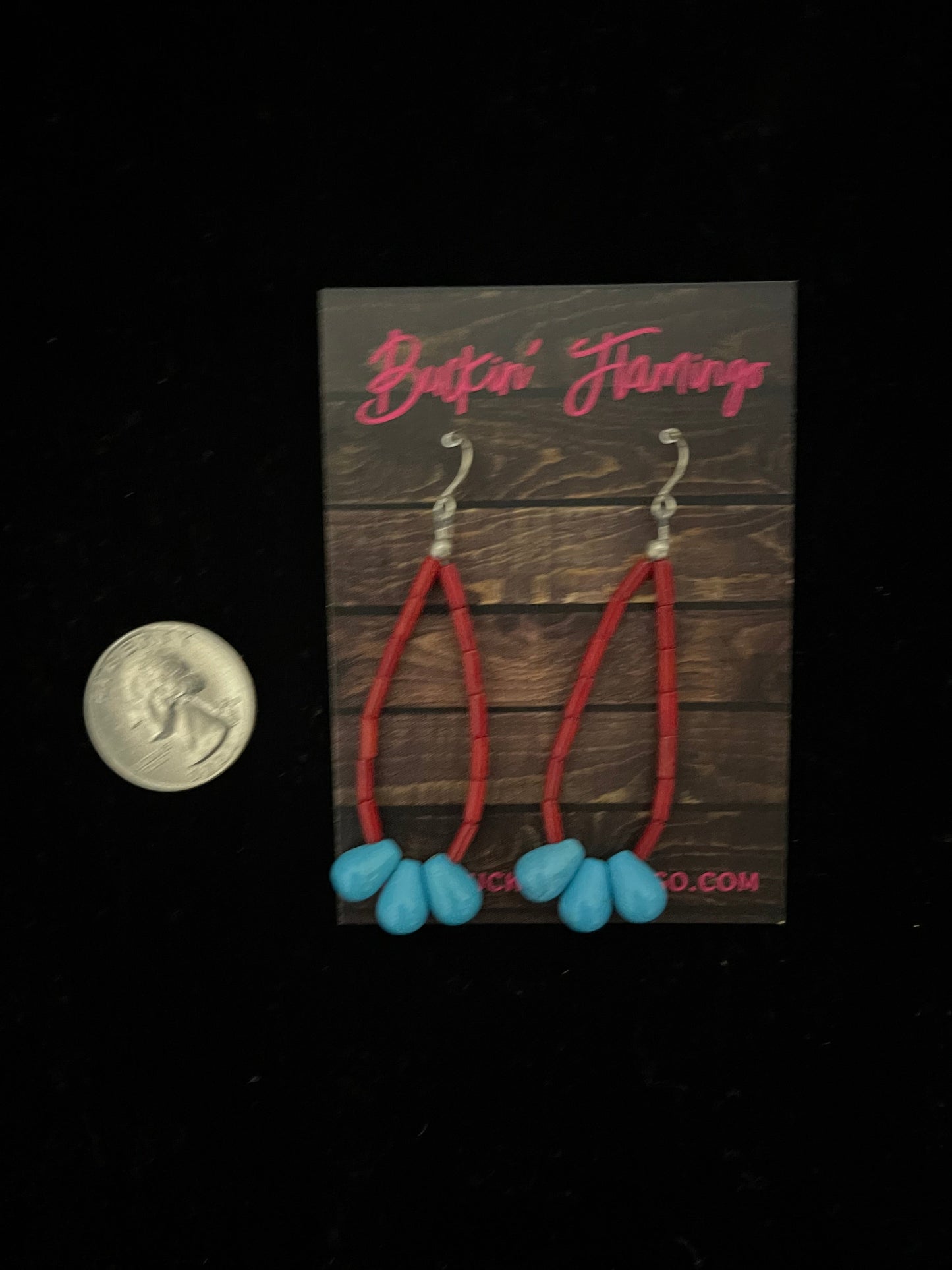 Red Coral and Turquoise Teardrop Dangle Earrings