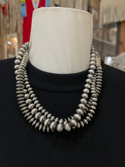 20" 8mm and 10mm 3 Strand Navajo Pearls Necklace by Jan Mariano, Navajo