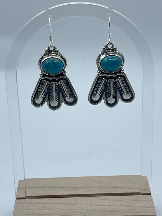 6 Feather Earrings with Turquoise by Sharon McCarthy, Navajo