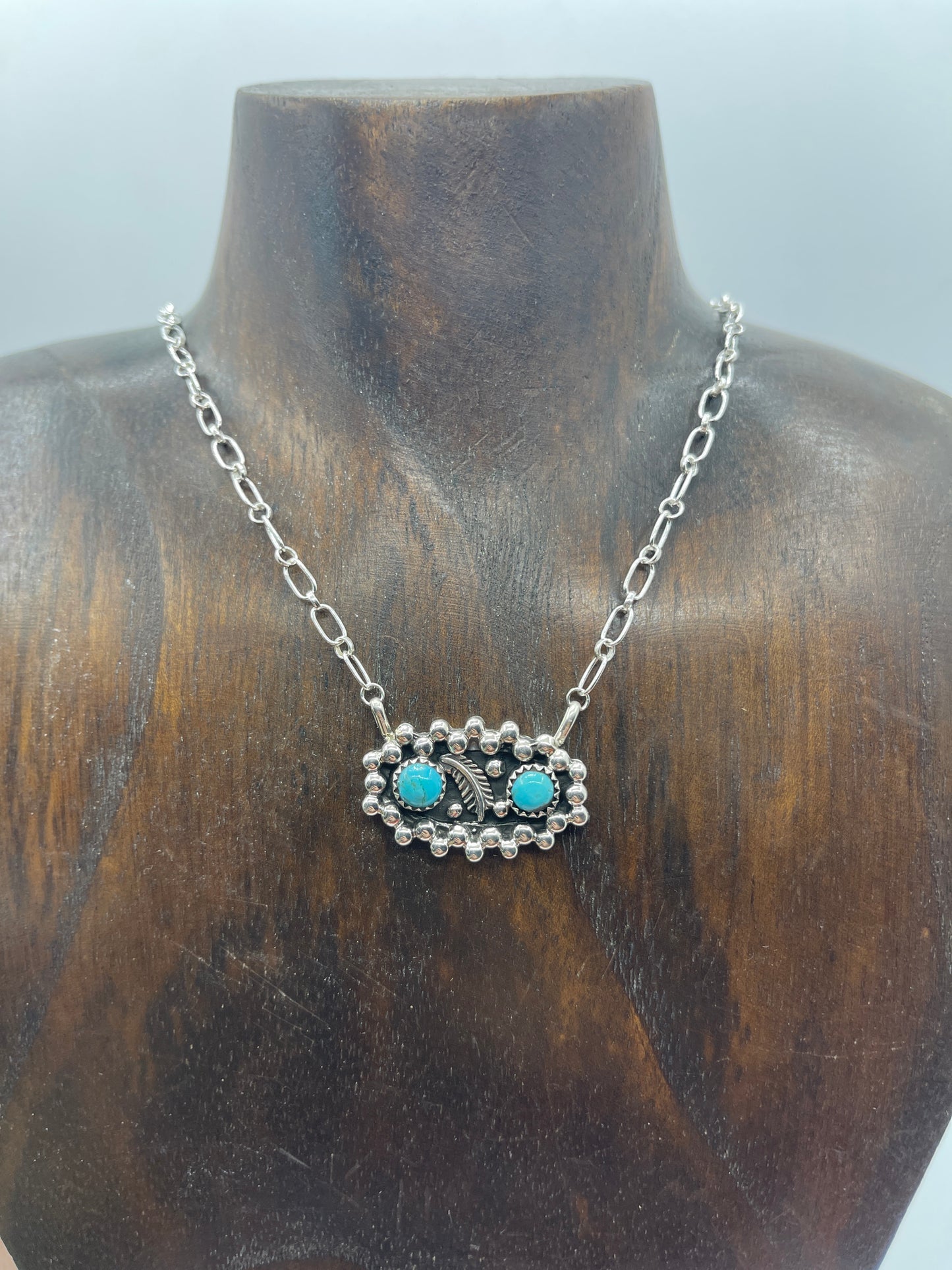 2 Stone Turquoise with Feather by Suzanna Johnson, Navajo