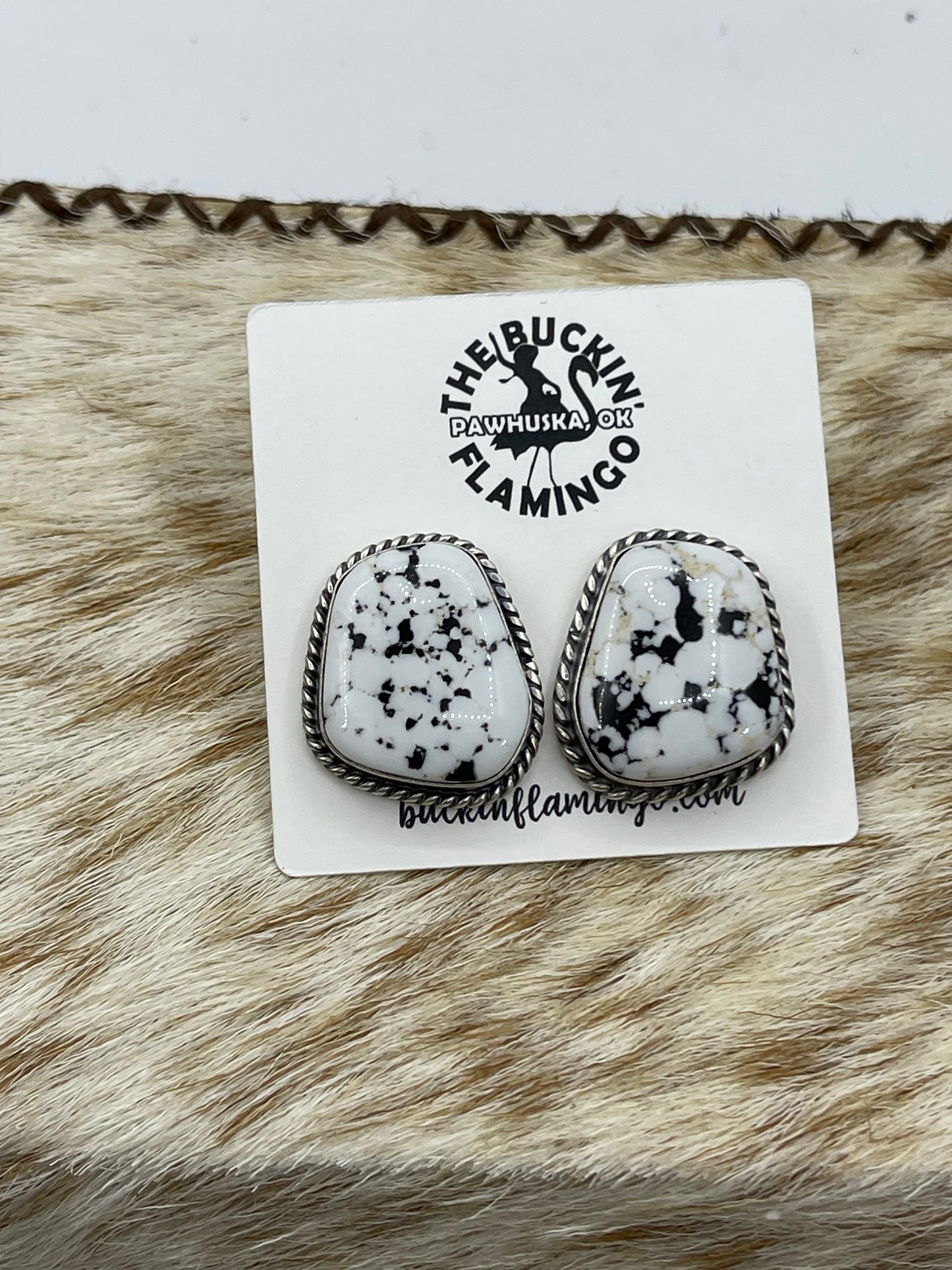 White Buffalo Post Earrings by Elouise Kee, Navajo