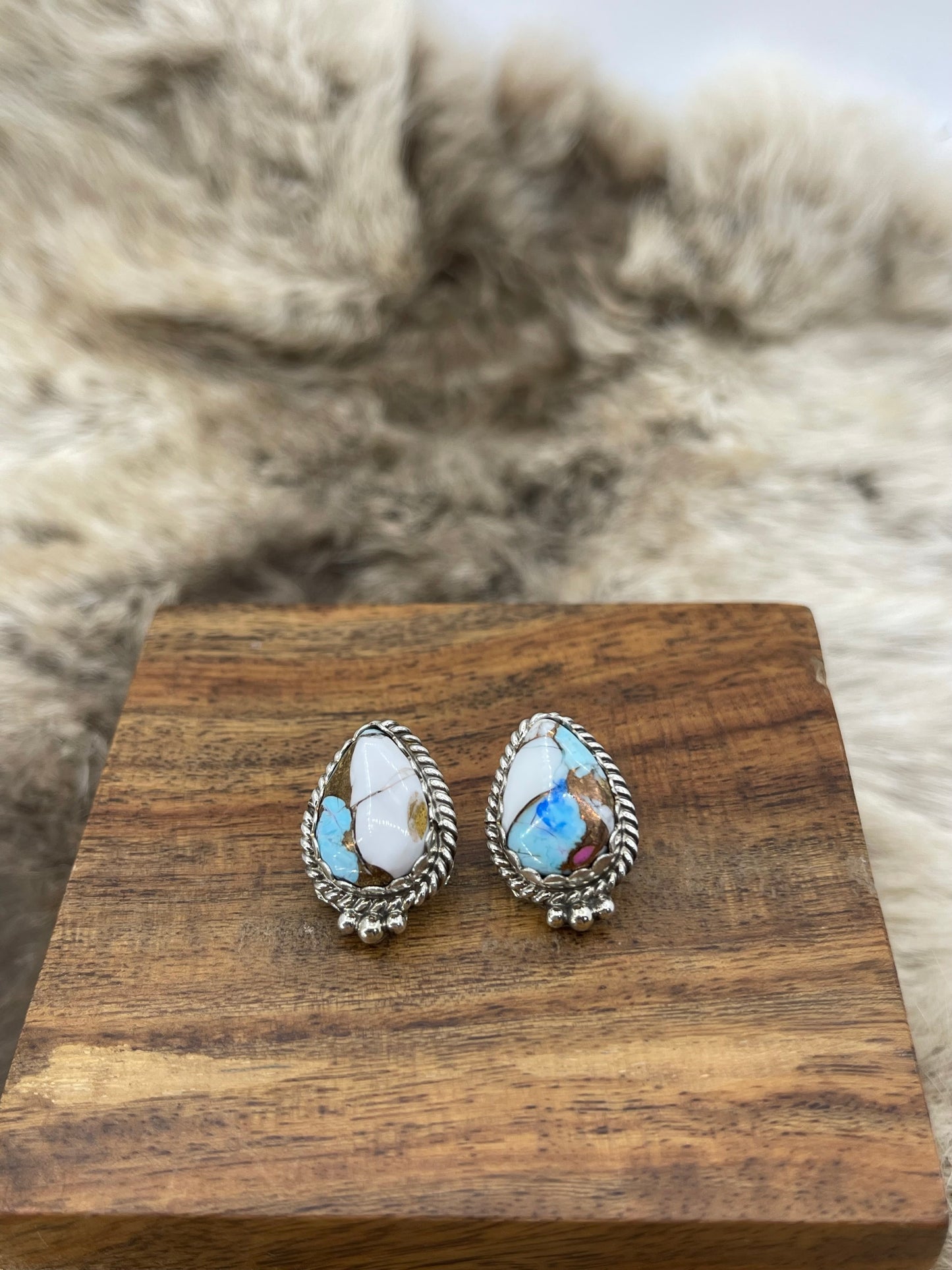 Cotton Candy Teardrop Top Post Earrings by Trish Largo, Navajo