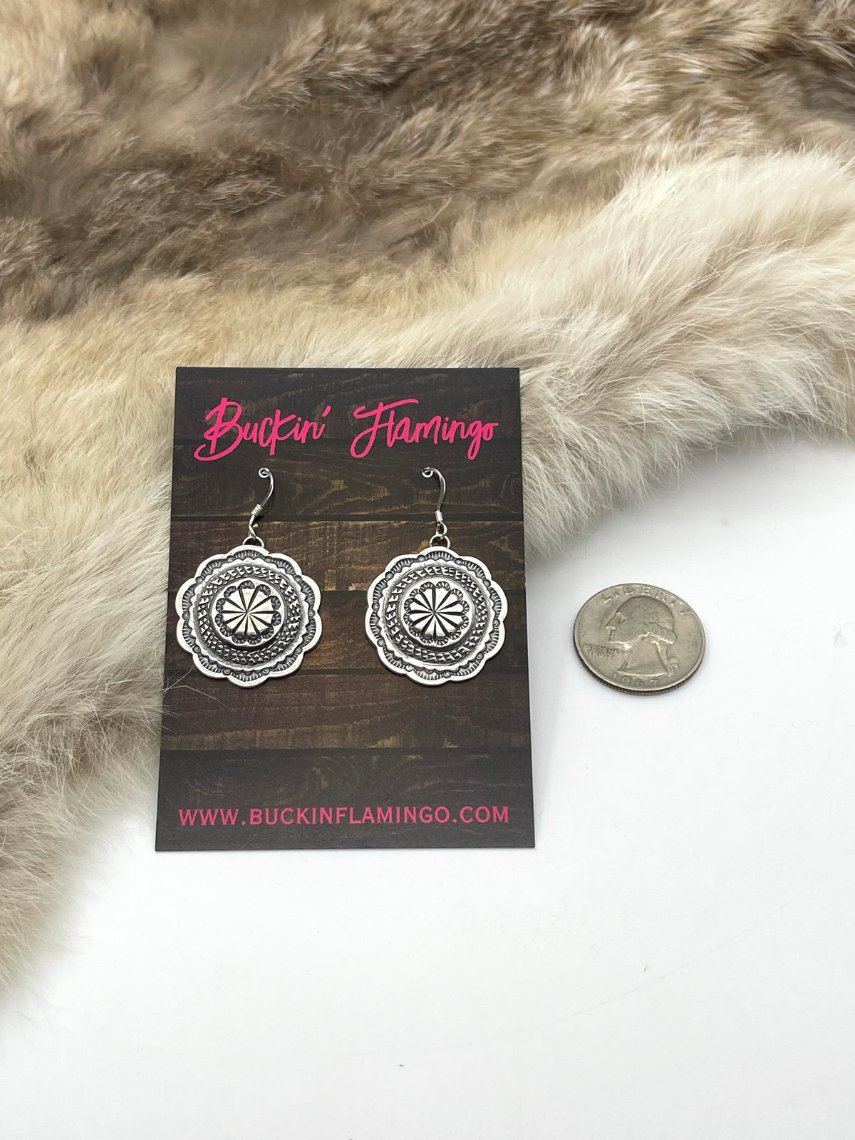 Silver Stamped Concho Earrings by Louise Joe, Navajo