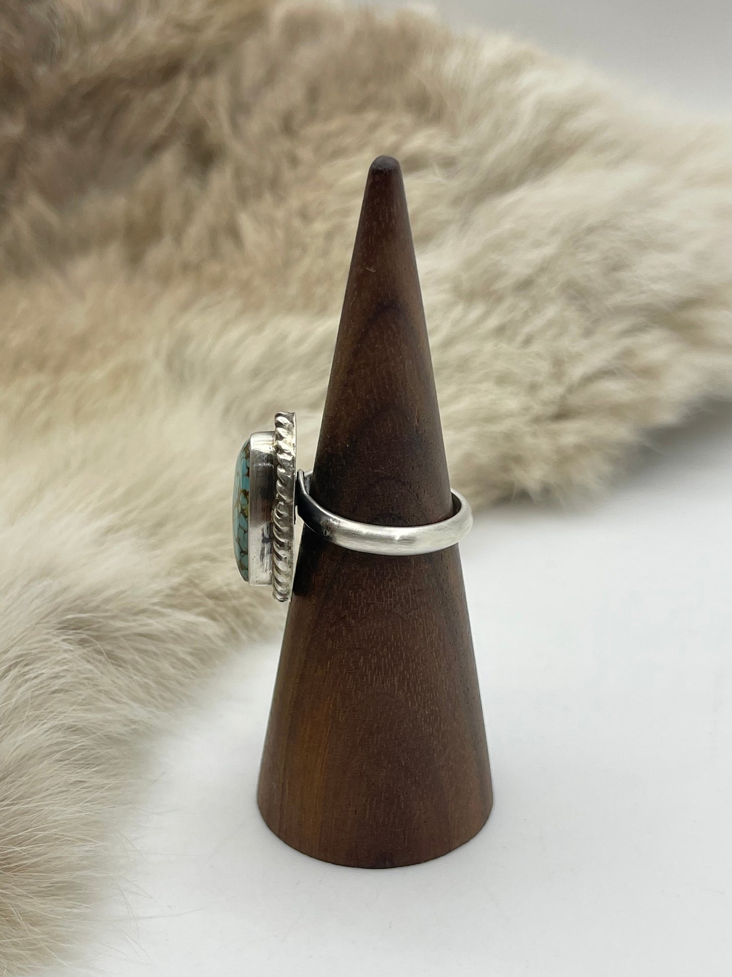 Adjustable 7.0-10.0 #8 Turquoise Ring by Larson Chee, Navajo