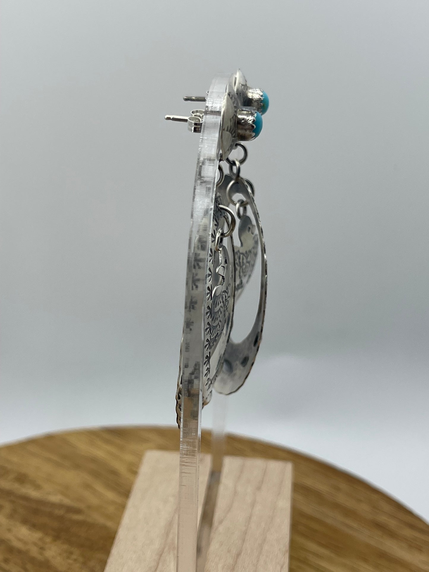 LOT 44 7/5 Thunderbird Dangle Style Post with Turquoise by Tim Yazzie, Navajo