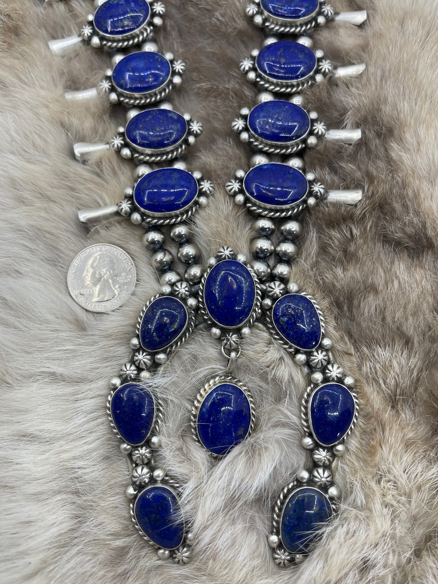 26" Blue Lapis Lazuli Squash Blossom & Earring Set by Augustine Largo, Navajo